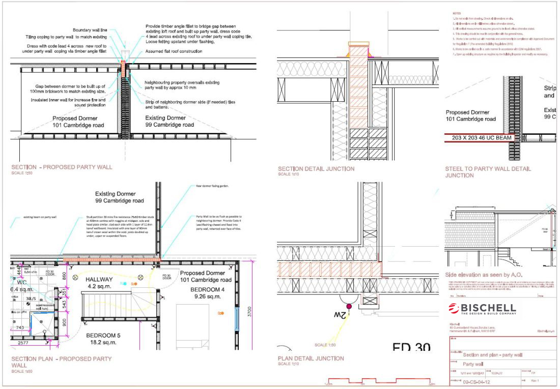 Party Wall Section And Plan Drawings Bischell Construction Ltd